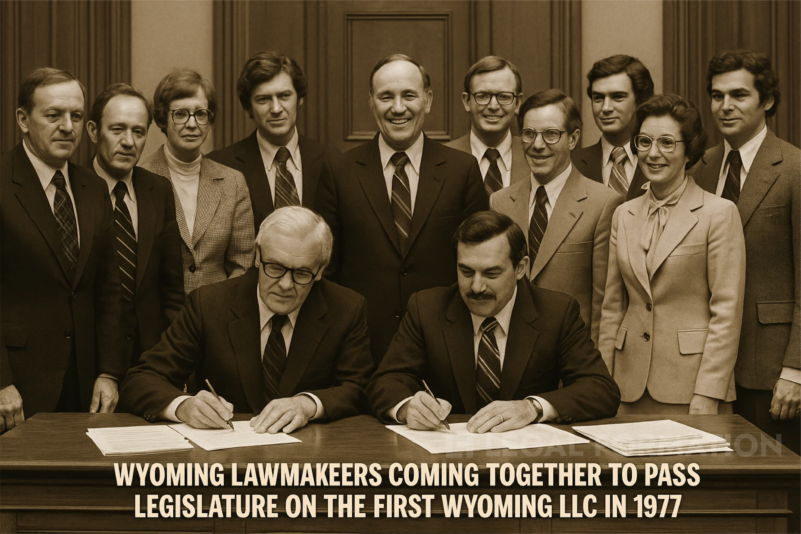 Fictional depiction of the creation of the Wyoming LLC by Wyoming lawmakers.