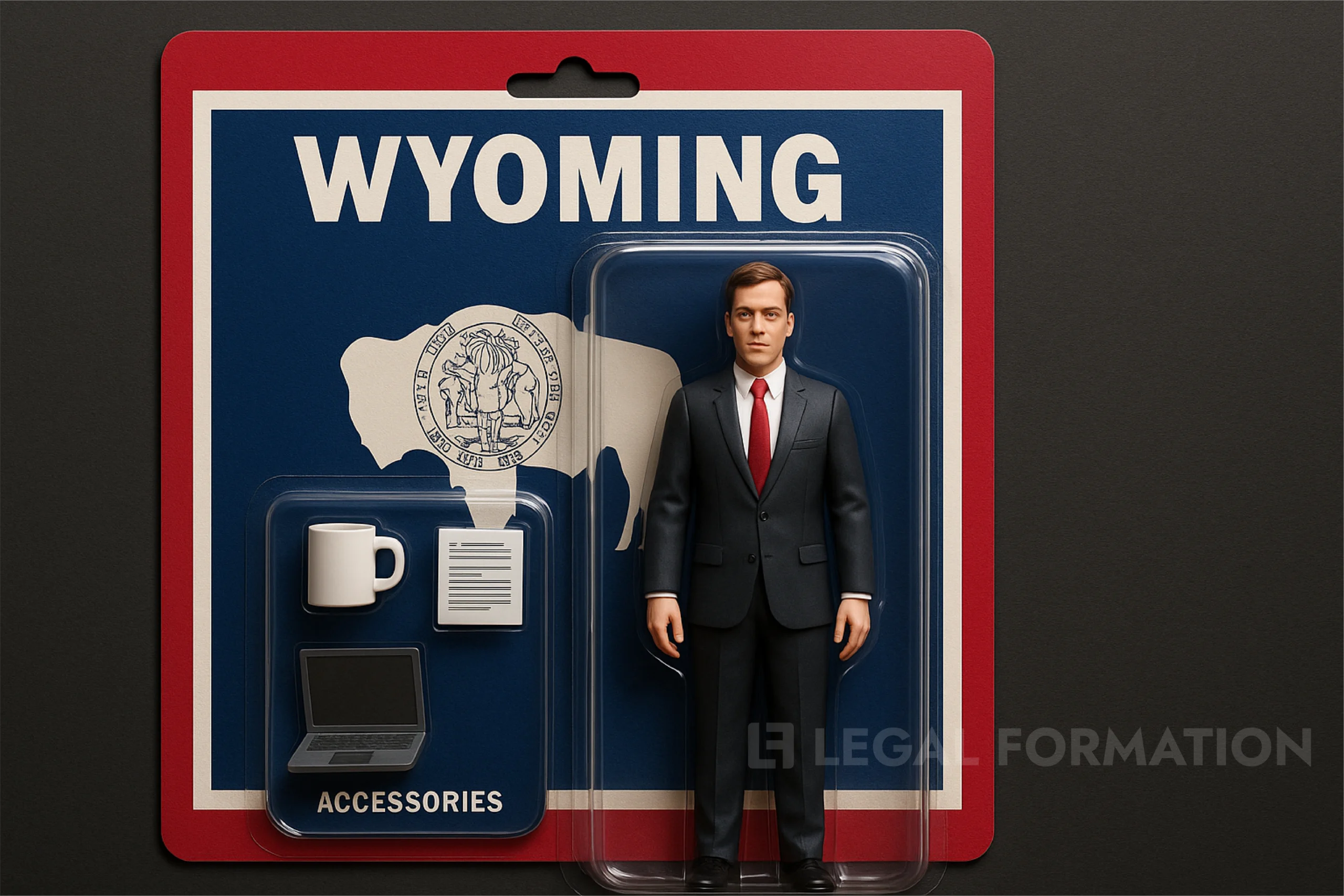 A Wyoming registered agent action figure, mint in packaging.