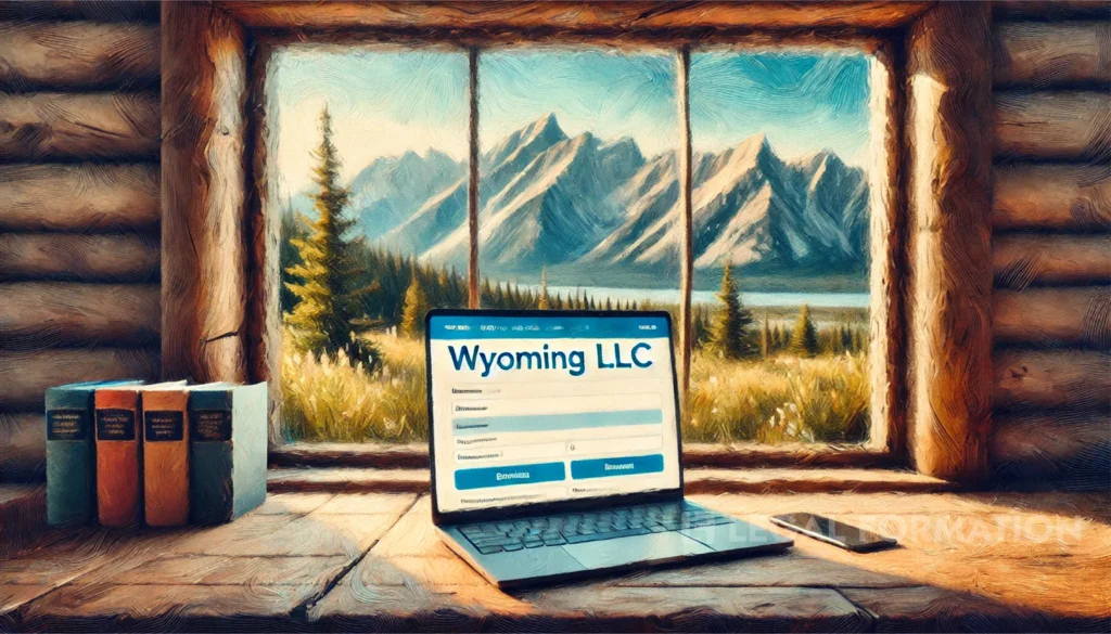 Wyoming LLC annual report filing online from a cabin in the mountains.