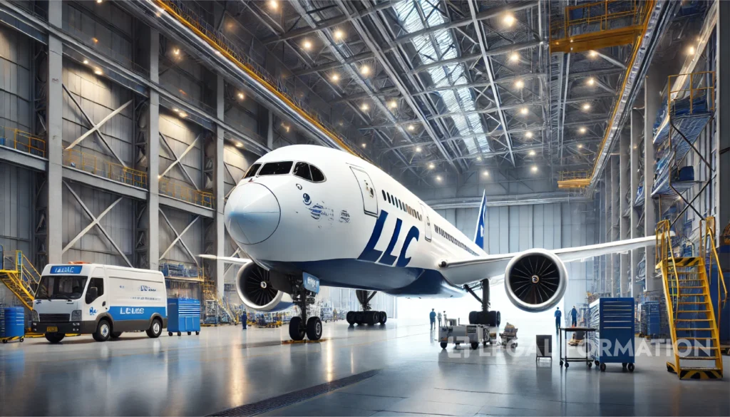Wyoming LLC owned Jet in a hanger at an airfield.
