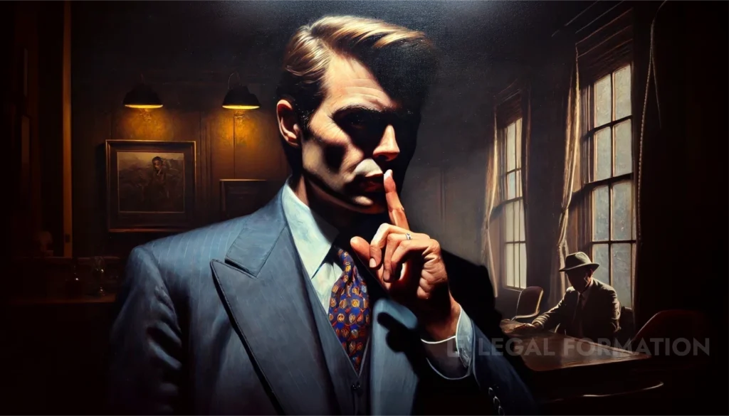 A man shushing for privacy with a Wyoming LLC.