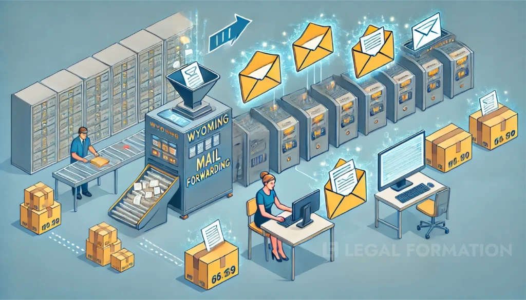 Illustrated automated sequence of Wyoming Mail Forwarding