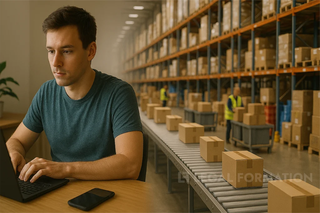 Man working from home with his drop shipping business.