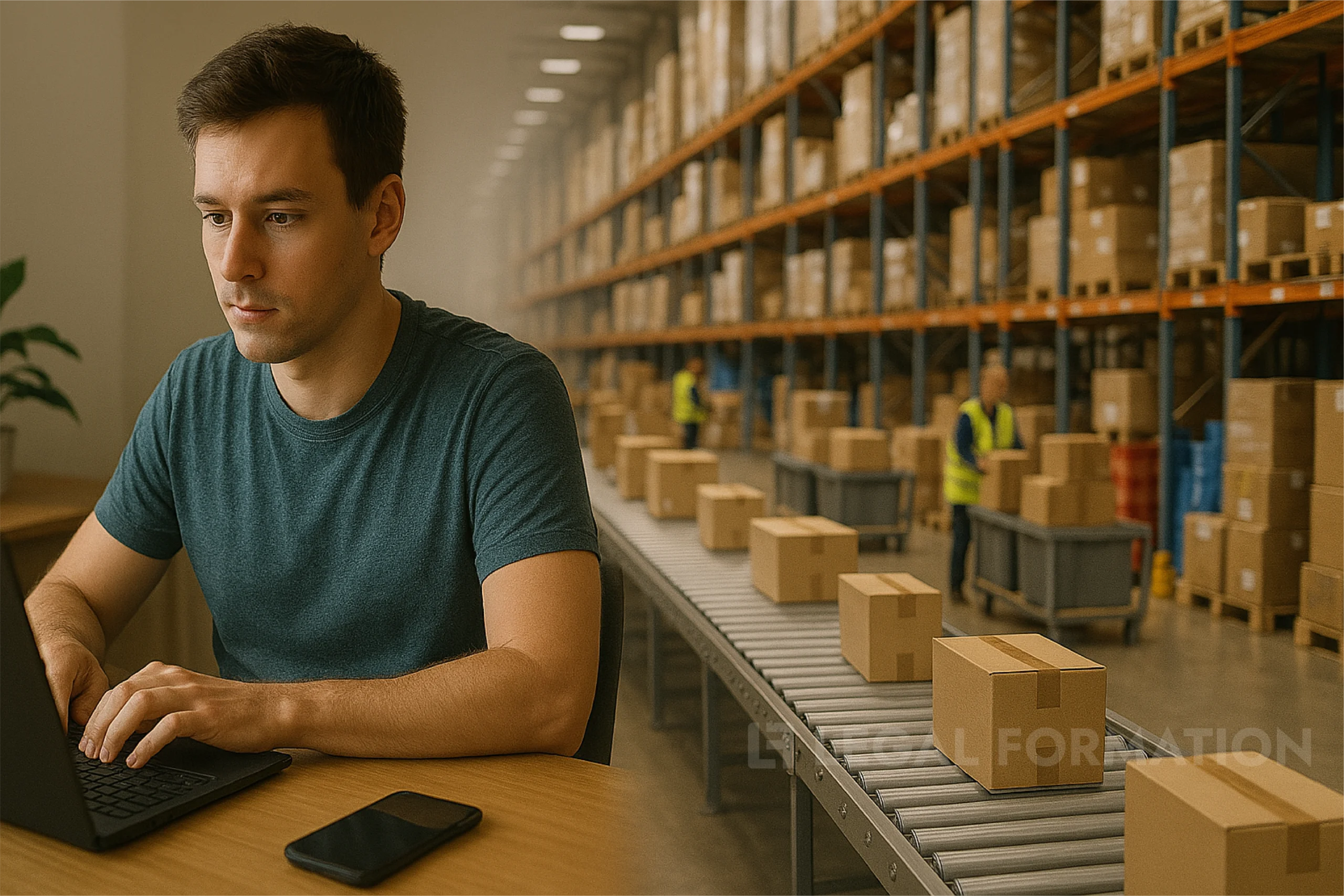 Man working from home with his drop shipping business.