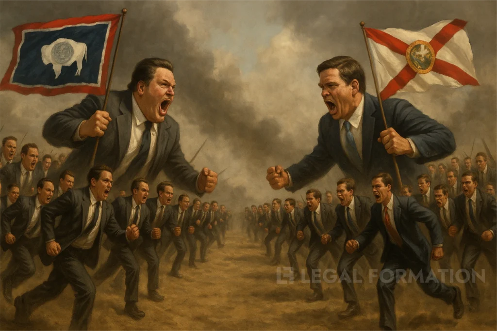 An army of Florida Business men battle an army of Wyoming business men for the best LLC award.