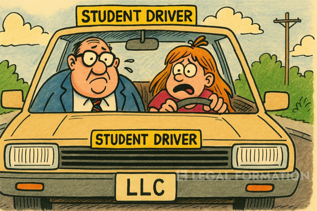 Funny cartoon of a student driver.