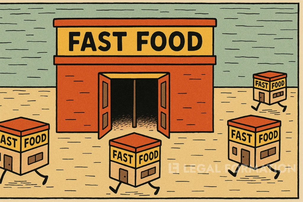 Cartoon of a franchise example with fast food.