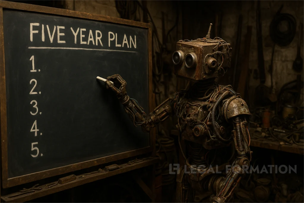 A robot creating a 5 year plan for a small business with a Wyoming LLC.