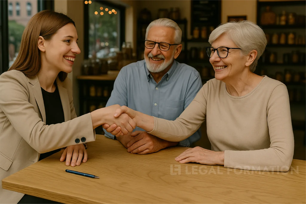 A retired couple makes a deal to sell their business.
