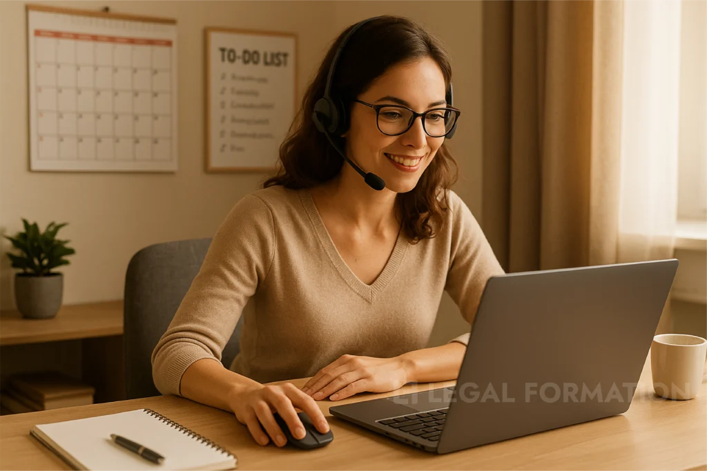 Wyoming Virtual Assistant sitting at her desk and doing work.