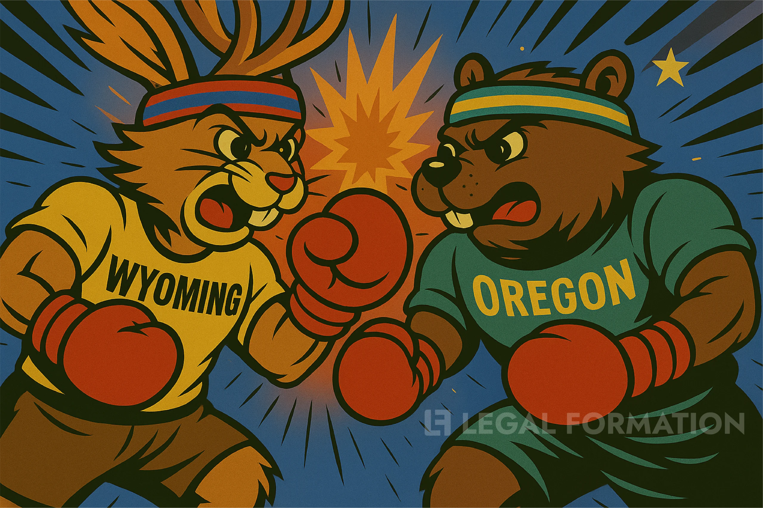 Wyoming jackalope and Oregon beaver fighting over the best LLC