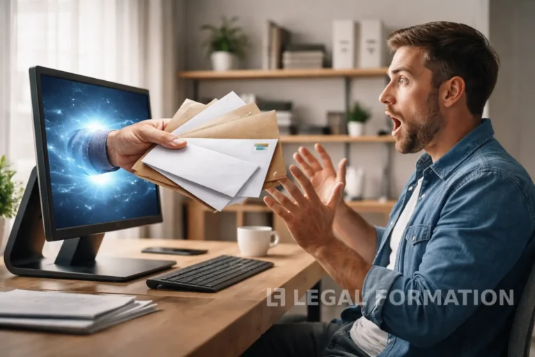 A man getting his Wyoming LLC mail forwarding through a computer digitally.